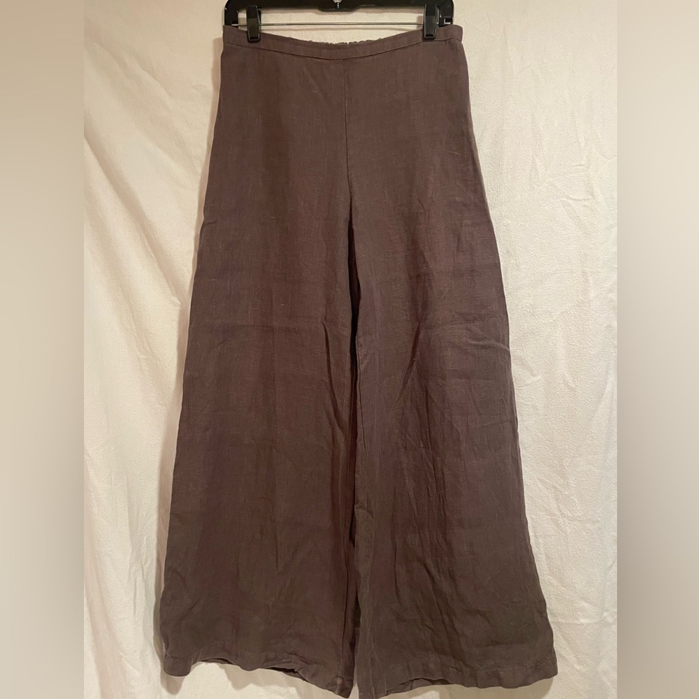 bryn Walker Dark Brown Relaxed Wide-Leg Linen Pants